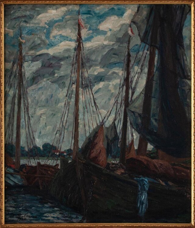Marie Margarete Behrens - Segelschiffe im Hafen - 1923 - Ölmalerei