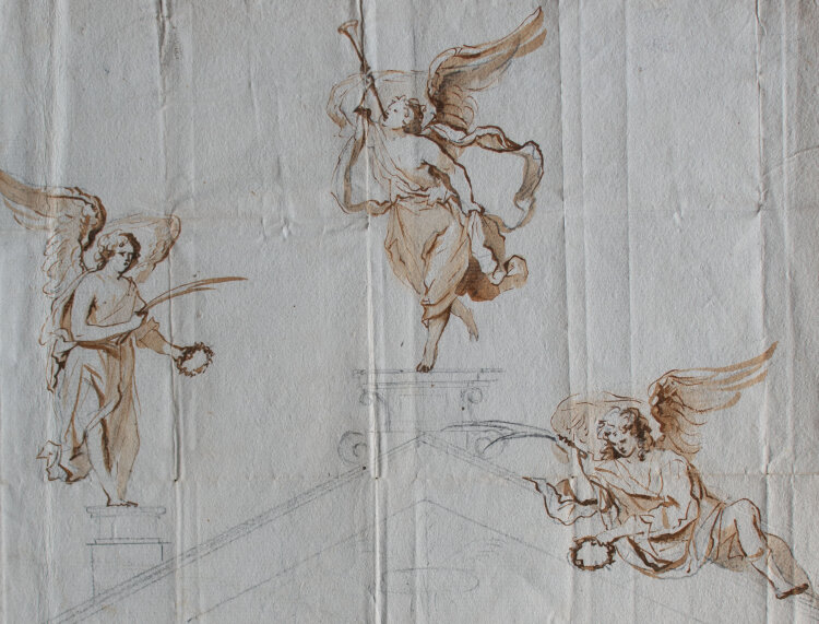 Unbekannt - Architekturentwurf mit Engeln - o. J. - Bleistift und lavierte Tusche