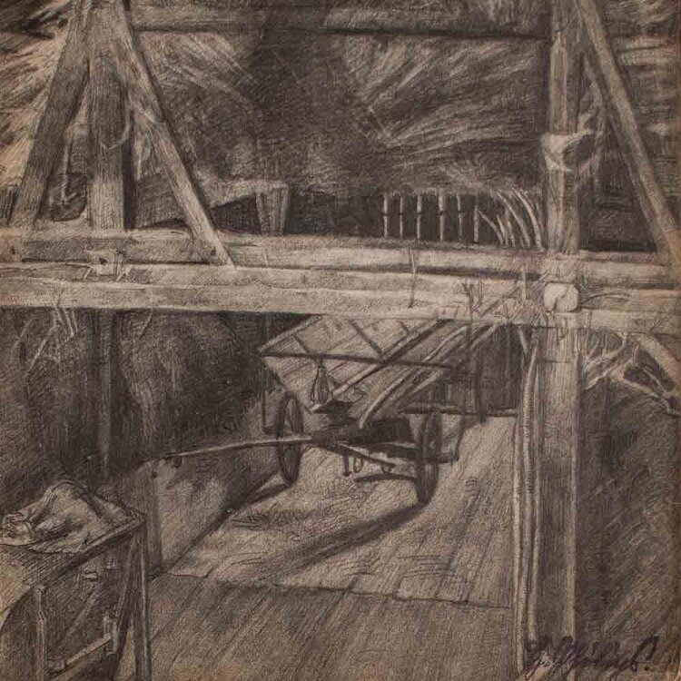 Hermann August Philips - Alte Scheune - undatiert - Kohlezeichnung