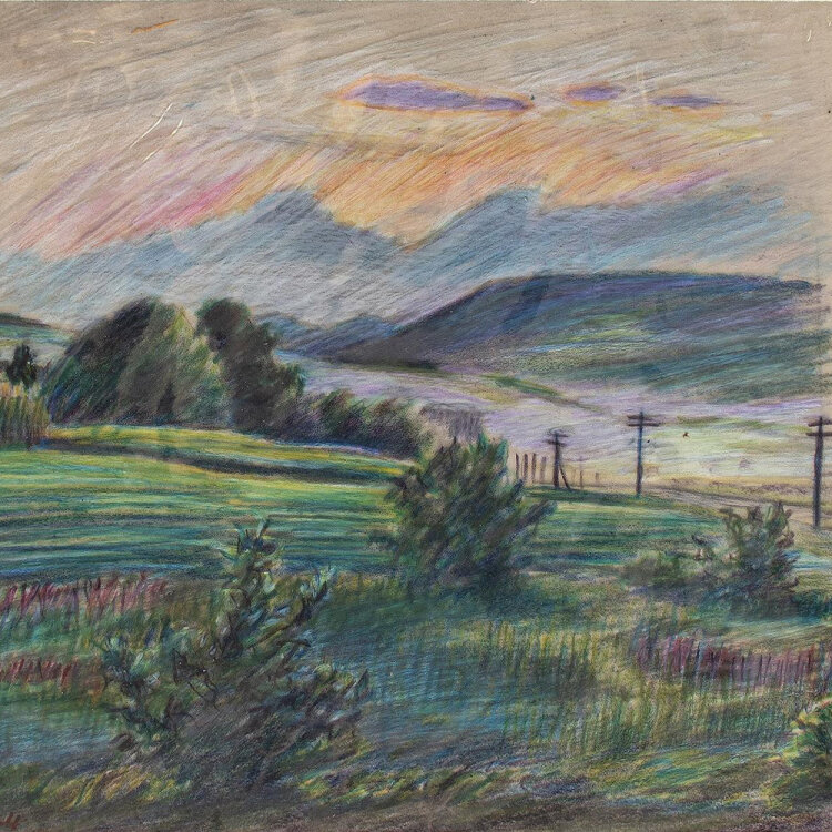Martin Krauß - Abend über den Bergen - 1944 - Farbstiftzeichnung