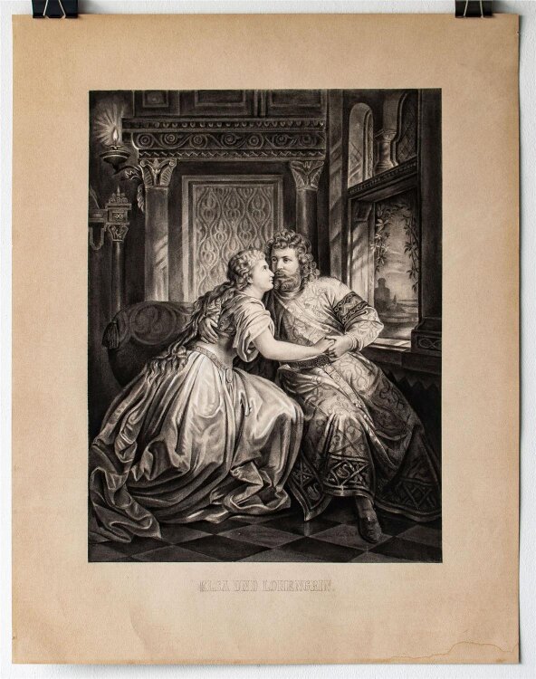 Josephine Söbörg-Merz - Elsa und Lohengrin - 1879 - Kohlezeichnung, weiß gehöht