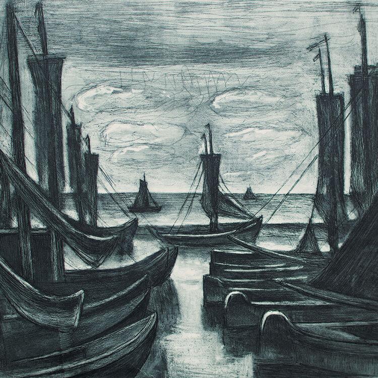 Herbert Tucholski - Boote im Hafen - 1965 - Schabradierung
