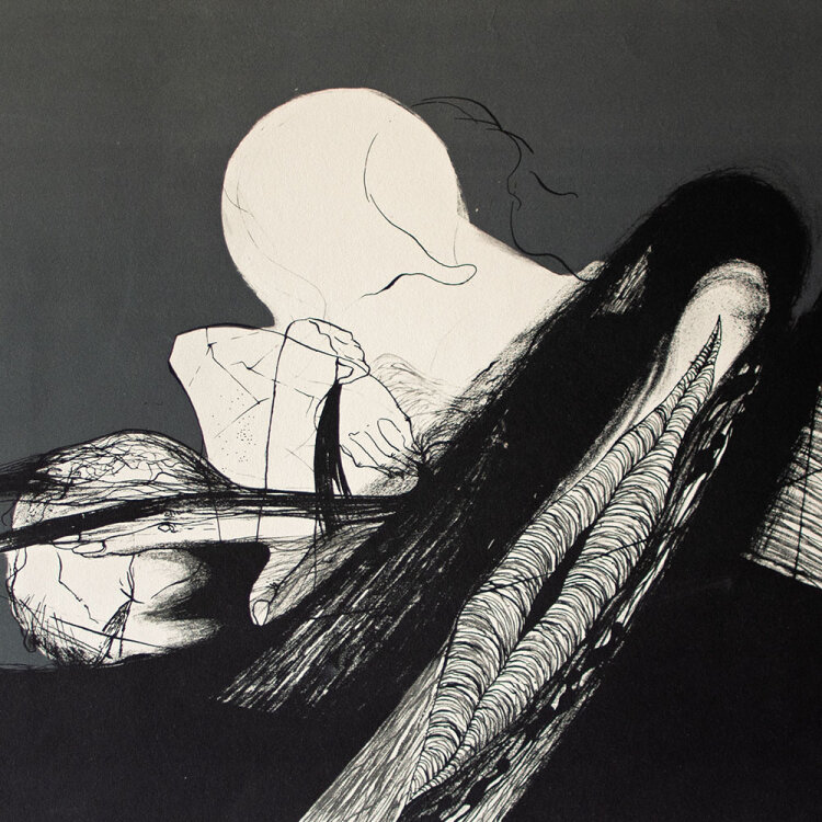 Gregor Torsten Kozik - Der Mond drang ein in die triebhafte Stille der Nacht - 1979 - Lithografie in Grau und Schwarz