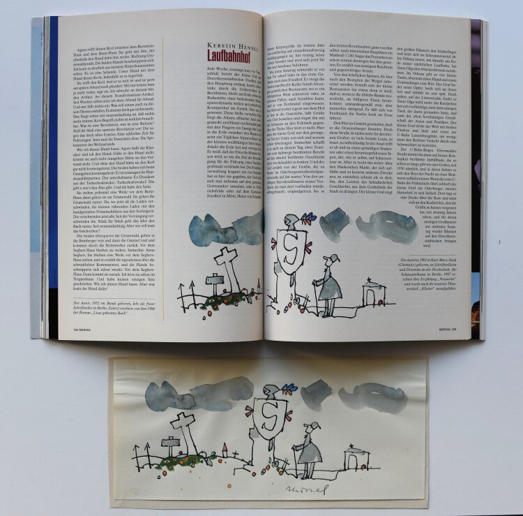 Horst Hussel - Merian-Magazin mit 4 Originalillustrationen zum Thema Berlin - 1998 - Tinte und Aquarell