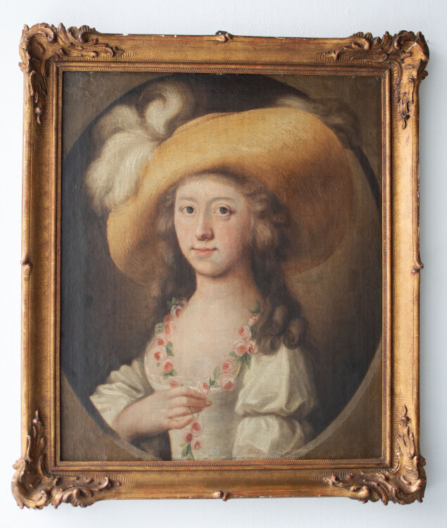 unbekannt - Weibliches Bildnis mit Federhut - um 1780 - Ölmalerei