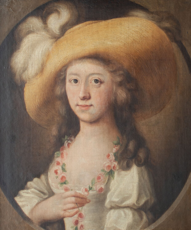 unbekannt - Weibliches Bildnis mit Federhut - um 1780 - Ölmalerei