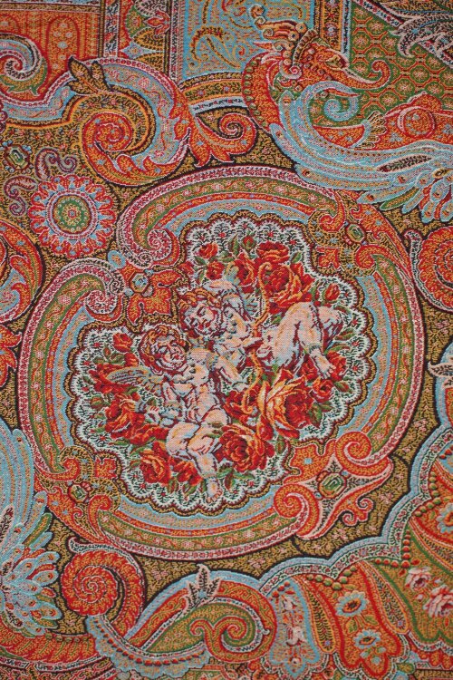 Meisterwerkstatt, Paris - Paradiesszenen und Idealarchitektur - um 1865 - 1870 - Gewebter Kaschmir-Schal