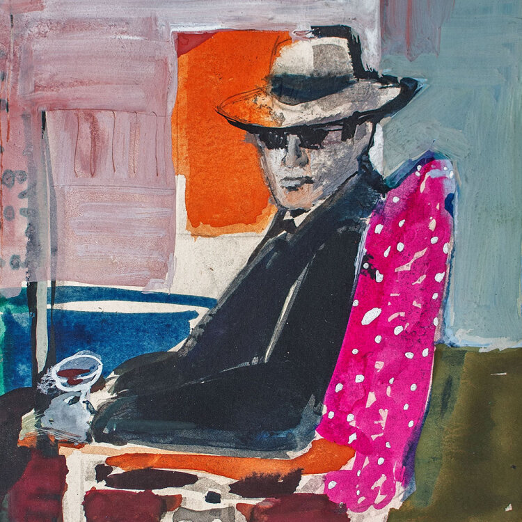 Andreas Brexendorff - Bogart in Südamerika - 1980er Jahre - Collage, Aquarell und Gouache über Bleistift