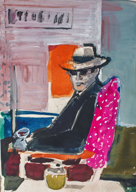Andreas Brexendorff - Bogart in Südamerika - 1980er Jahre - Collage, Aquarell und Gouache über Bleistift