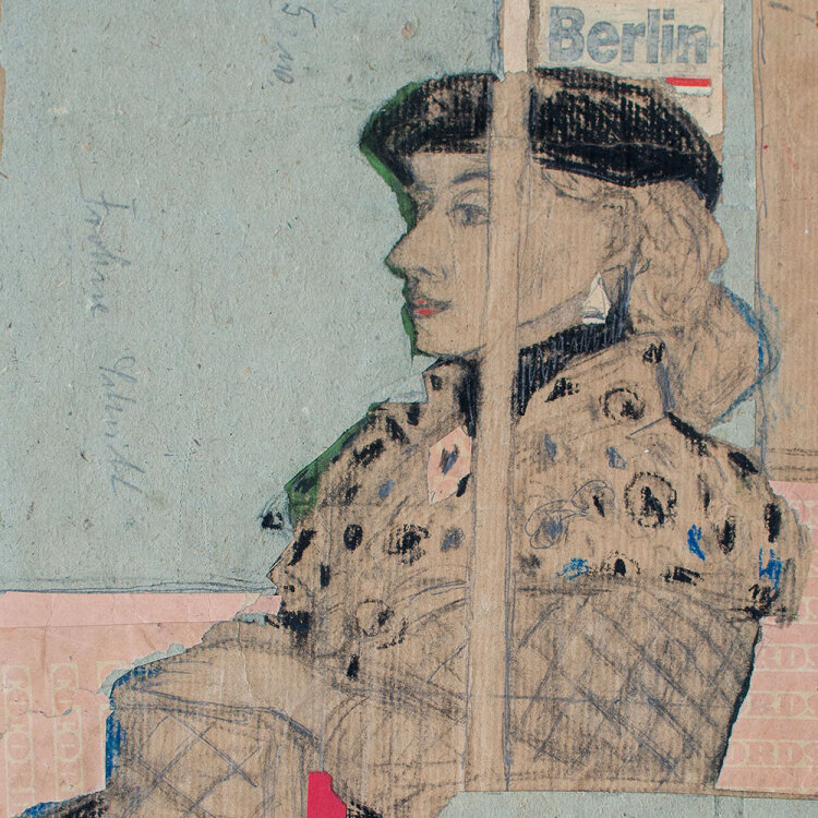 Andreas Brexendorff - Im Bus - 1980er Jahre - Papiercollage, Kohlestift, Farbkreide und Bleistift