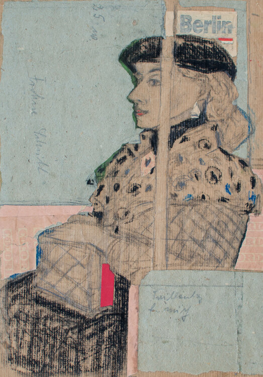 Andreas Brexendorff - Im Bus - 1980er Jahre - Papiercollage, Kohlestift, Farbkreide und Bleistift