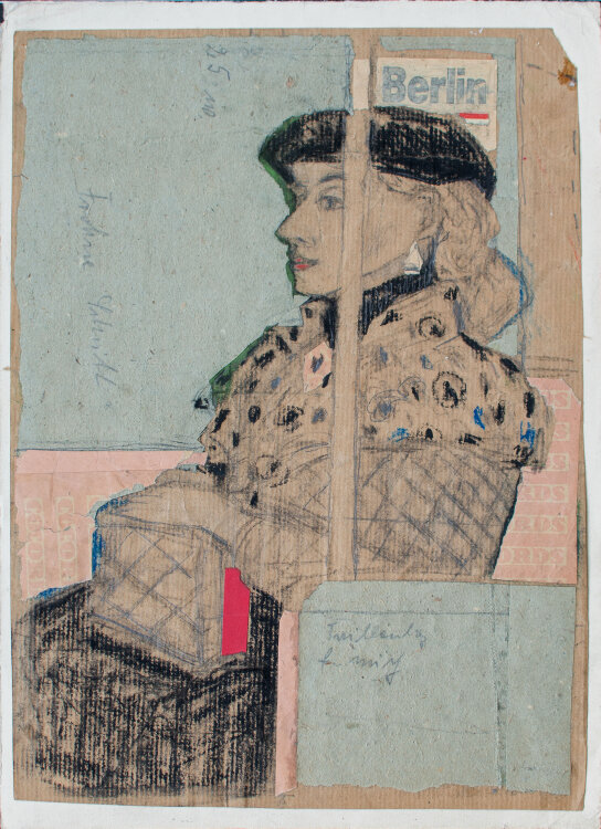Andreas Brexendorff - Im Bus - 1980er Jahre - Papiercollage, Kohlestift, Farbkreide und Bleistift