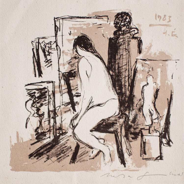 Herta Günther - Im Atelier - 1983 - Farblithografie