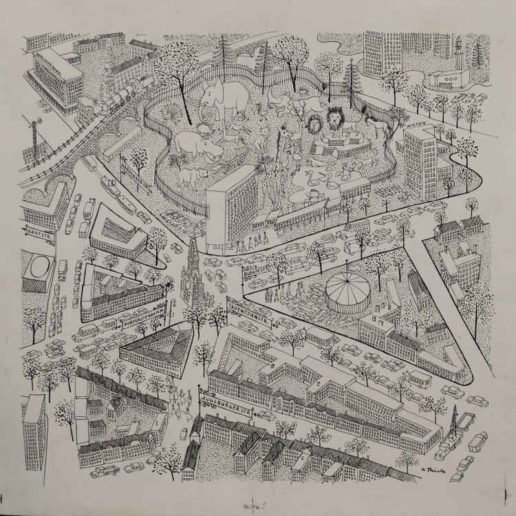Herbert Thiele - Blick auf die City West - 1958 - Tinte