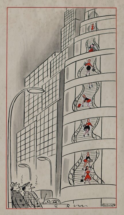 Werner Kruse (Robinson) - Donnerwetter, welch atemraubende Perspektive!!" - 1957 - Tinte und Gouache"