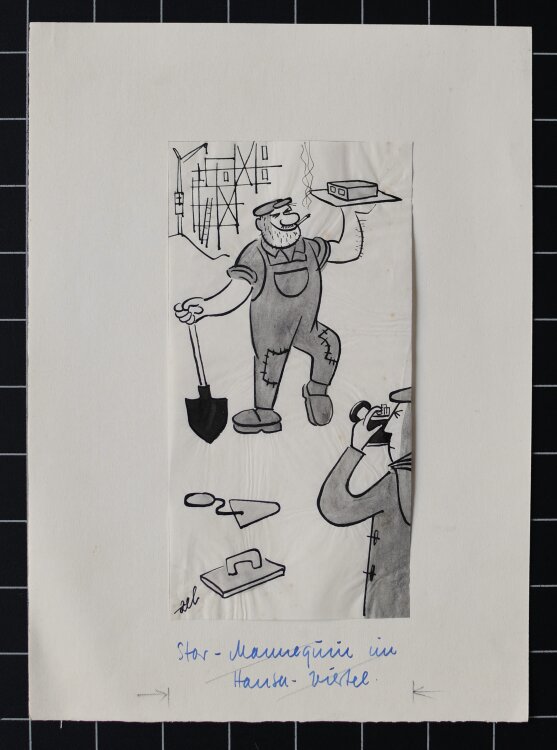 Hans-Joachim Stenzel (zel) - Star-Mannequin im Hansa-Viertel - 1958 - Tinte, Tusche und Gouache
