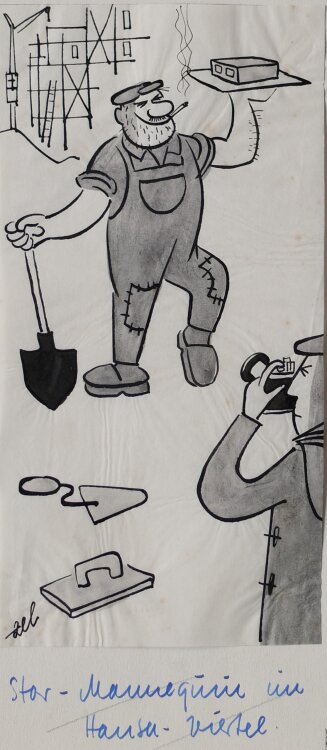 Hans-Joachim Stenzel (zel) - Star-Mannequin im Hansa-Viertel - 1958 - Tinte, Tusche und Gouache