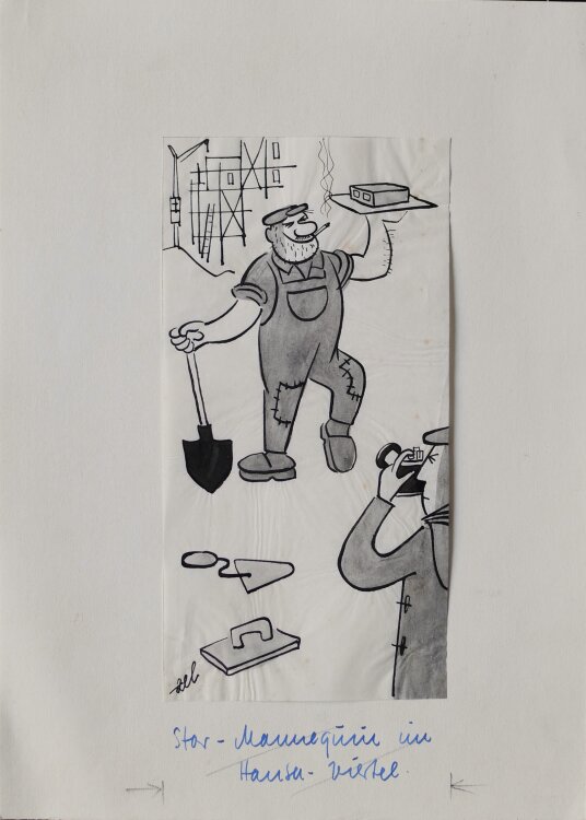 Hans-Joachim Stenzel (zel) - Star-Mannequin im Hansa-Viertel - 1958 - Tinte, Tusche und Gouache