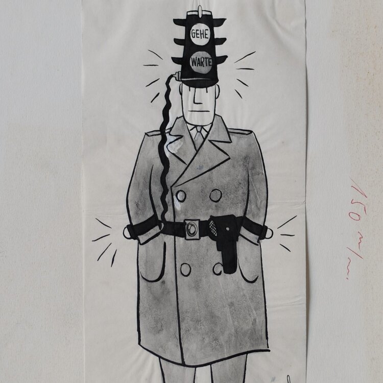 Hans-Joachim Stenzel (zel) - Wie man die Kosten für die Grüne Welle" sparen könnte... - 1958 - Tinte, Tusche und Gouache"