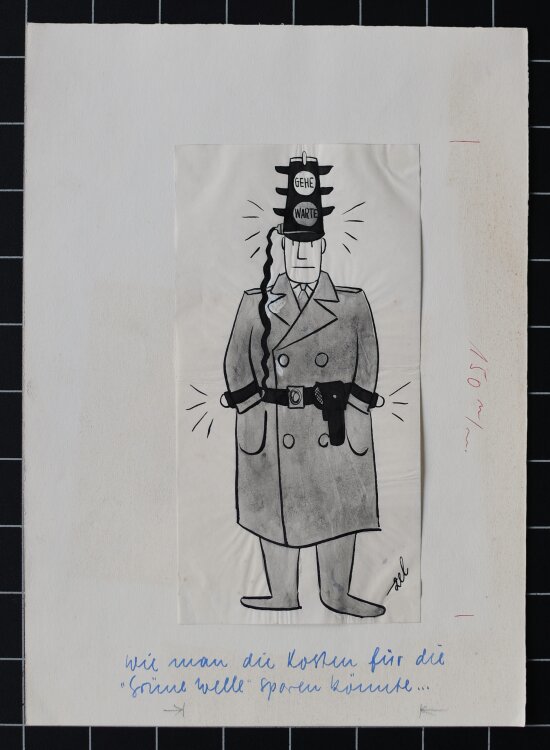 Hans-Joachim Stenzel (zel) - Wie man die Kosten für die Grüne Welle" sparen könnte... - 1958 - Tinte, Tusche und Gouache"
