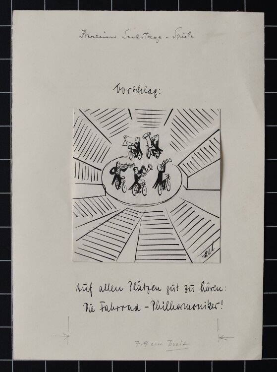 Hans-Joachim Stenzel (zel) - Auf allen Plätzen gut zu hören: Die Fahrrad-Philharmoniker! - 1958 - Tinte und Tusche