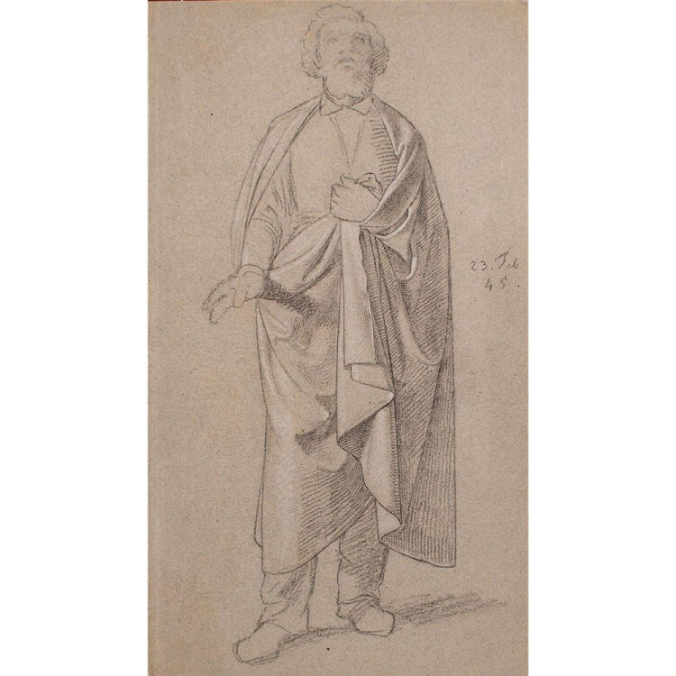Karl Müller - Figurenstudie (Bildnis Andreas Müller?) - 1845 - Zeichnung weiß gehöht auf getöntem Papier