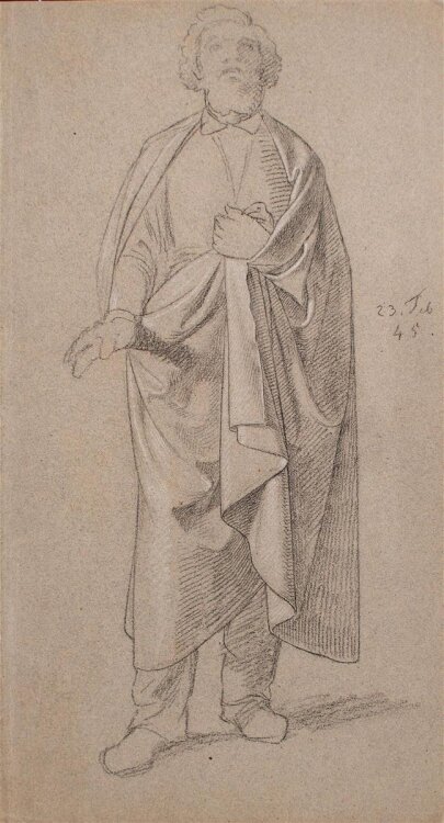 Karl Müller - Figurenstudie (Bildnis Andreas Müller?) - 1845 - Zeichnung weiß gehöht auf getöntem Papier