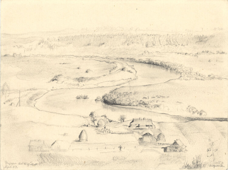 Eisenwerth - Dnepr bei Mahiljou (Belarus) - 1943 - Bleistift
