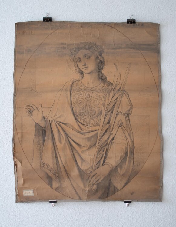 Glasmanufaktur Johann Heinrich Huber-Stutz Zürich - Heilige Sophie - um 1898 - Kreide auf Papier, auf Leinwand