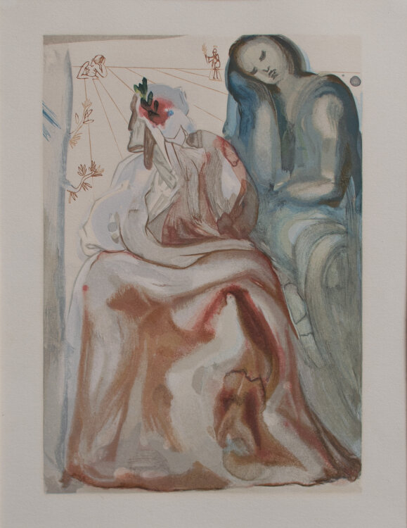 Salvador Dali - Die Göttliche Komödie: Das Fegefeuer/ Bekenntnis des Dante an die Dienerin der Beatrice (31. Gesang) - um 1960 - Granolithografie nach Farbholzschnitt