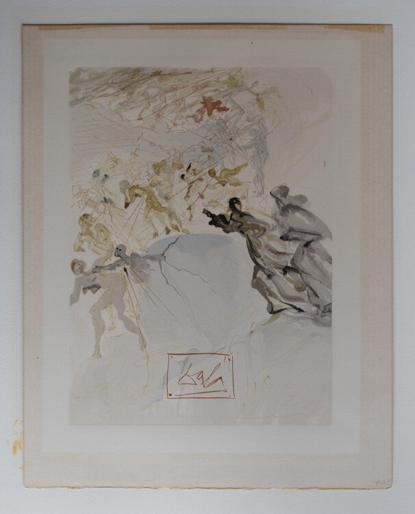 Salvador Dali - Die Göttliche Komödie: Das Fegefeuer/ Aufstieg zum 7. Kreis des Läuterungsberges (25. Gesang) - um 1960 - Granolithografie nach Farbholzschnitt