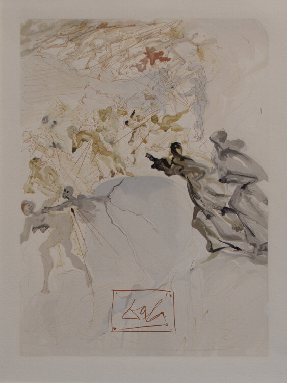 Salvador Dali - Die Göttliche Komödie: Das Fegefeuer/ Aufstieg zum 7. Kreis des Läuterungsberges (25. Gesang) - um 1960 - Granolithografie nach Farbholzschnitt