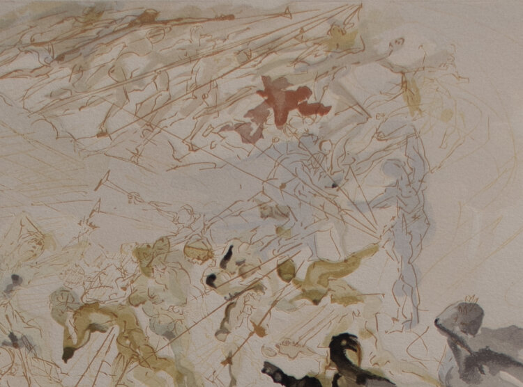 Salvador Dali - Die Göttliche Komödie: Das Fegefeuer/ Aufstieg zum 7. Kreis des Läuterungsberges (25. Gesang) - um 1960 - Granolithografie nach Farbholzschnitt