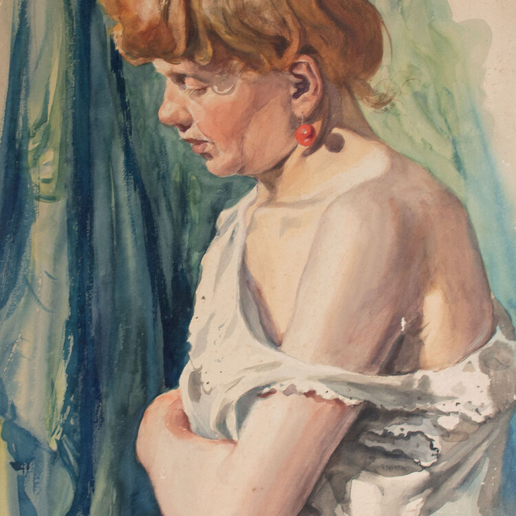 Józef Teofil Smoliński - Weiblicher Halbakt - um 1900 - Aquarell