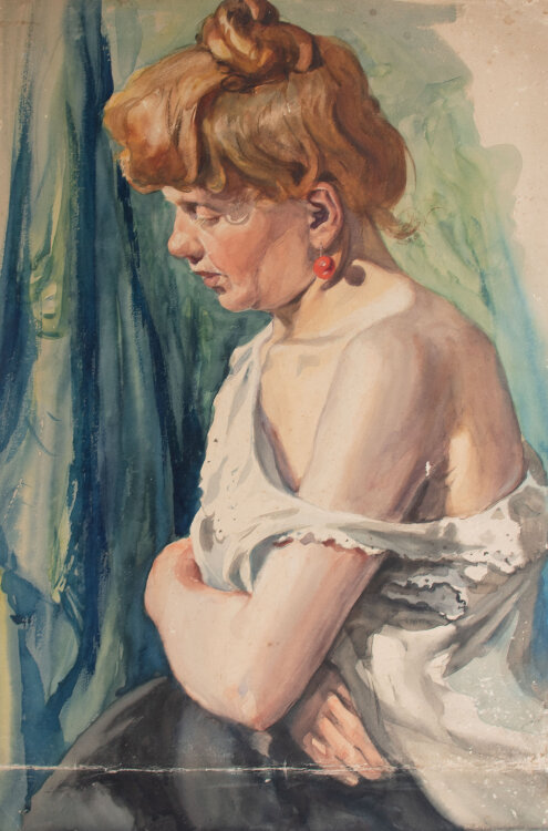 Józef Teofil Smoliński - Weiblicher Halbakt - um 1900 - Aquarell