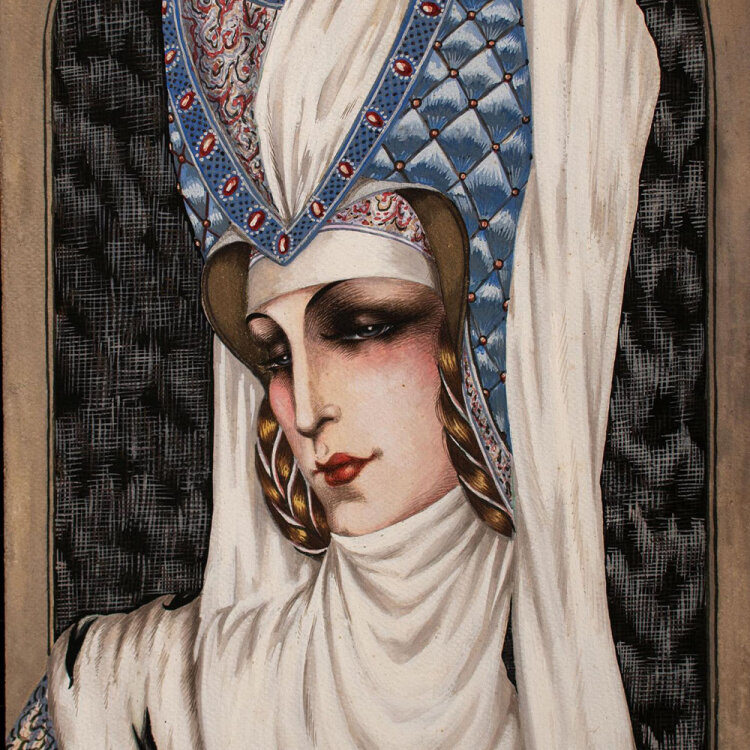 unbekannt - Frauenbildnis mit Schleier - 1931 - Gouache