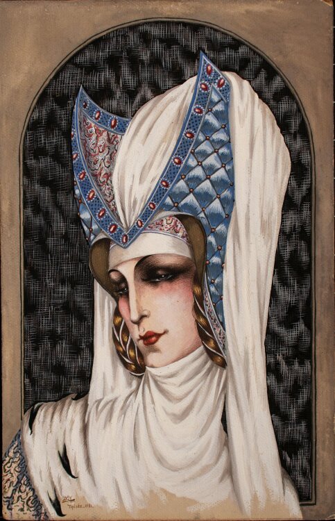 unbekannt - Frauenbildnis mit Schleier - 1931 - Gouache