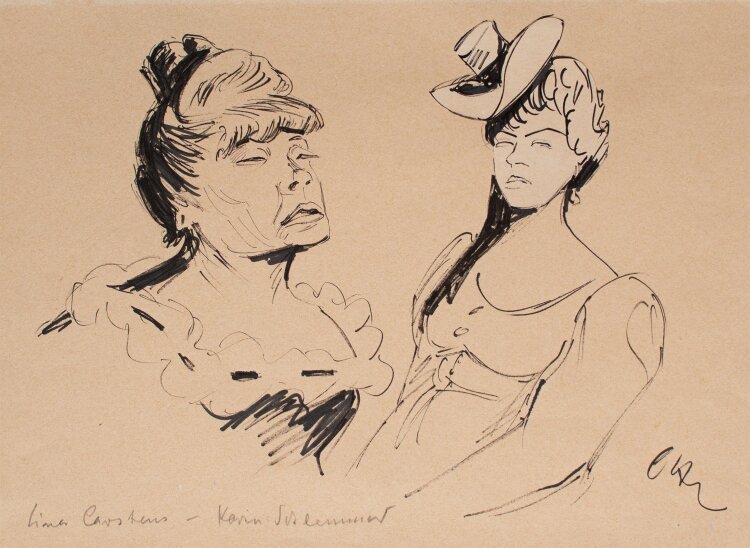 Otto Hermann - Bildnisse Lina Carstens und Karin Schlemmer - undatiert - Filzstift auf Papier