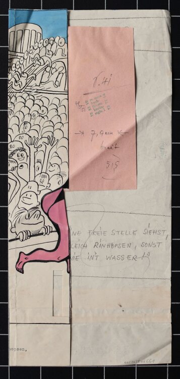 BER - Sowie du ne freie Stelle siehst, mußte rinhopsen, sonst kommste nie int Wasser!" - ca. 1958 - Tinte und Gouache"