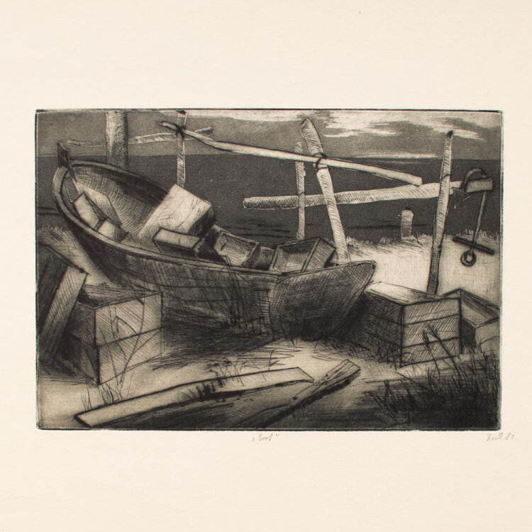 Michael Bock - Boote am Strand - 1981 - Aquatintaradierung