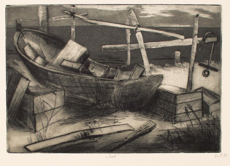 Michael Bock - Boote am Strand - 1981 - Aquatintaradierung