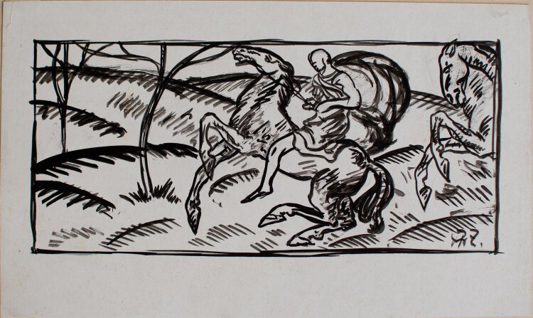 Fritz Zalisz - Antike Reiter in der Landschaft - 1920er Jahre - Tusche