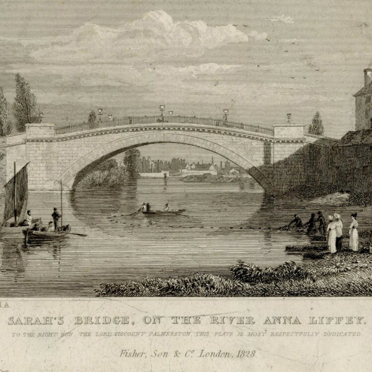 George Petrie - Sarahs Bridge, on the river Anna Liffey. - 1828, Radierung