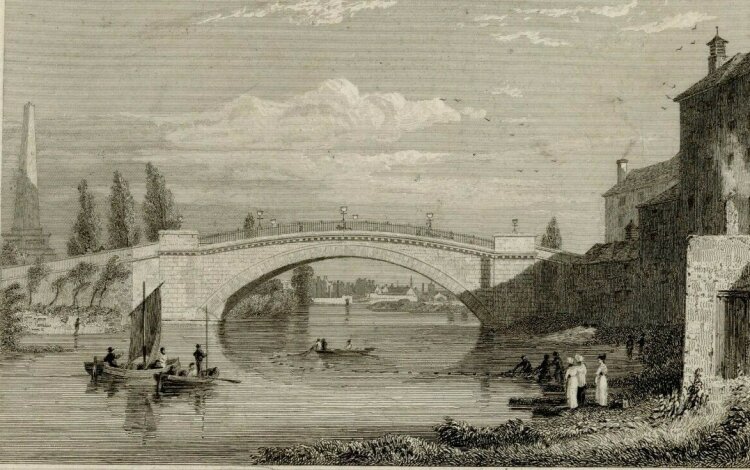 George Petrie - Sarahs Bridge, on the river Anna Liffey. - 1828, Radierung