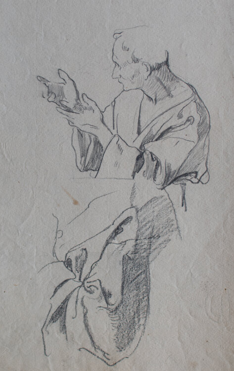 Martin von Feuerstein - Studienblatt mit Mann und Draperie - undatiert - Bleistift und Kreide