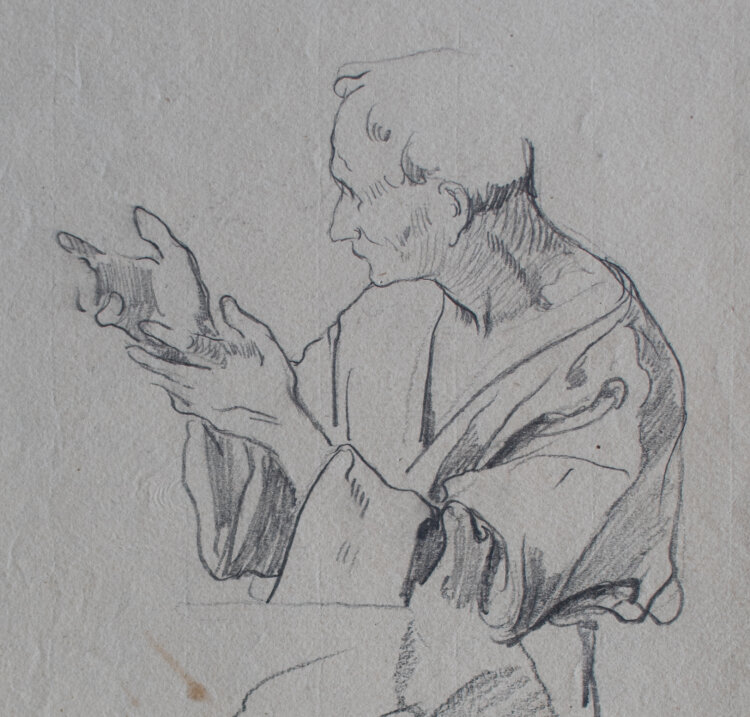 Martin von Feuerstein - Studienblatt mit Mann und Draperie - undatiert - Bleistift und Kreide