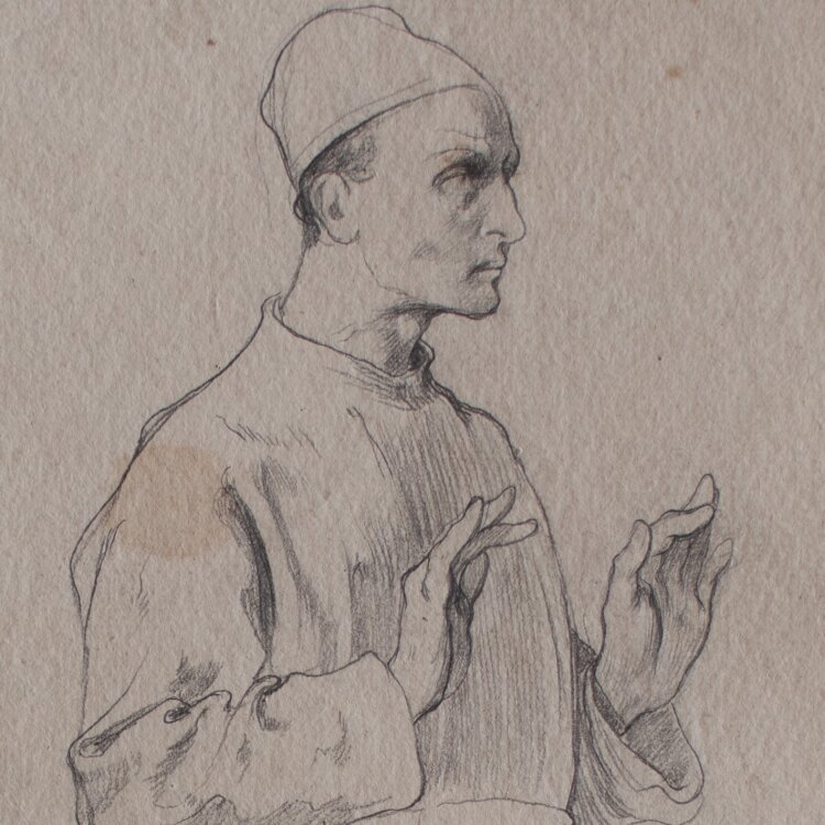 Martin von Feuerstein - Studienblatt mit Mann und Hand - undatiert - Bleistift