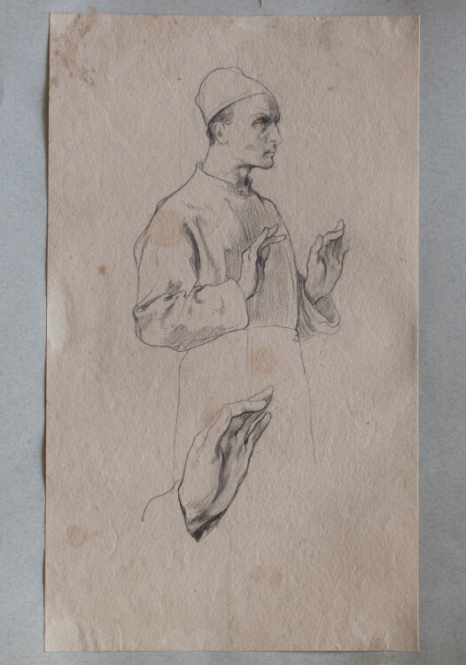 Martin von Feuerstein - Studienblatt mit Mann und Hand - undatiert - Bleistift