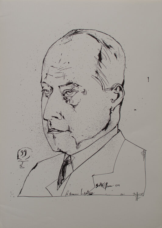 Horst Janssen - Bildnis Gottfried Benn/ Dichterköpfe - 1968 - Lithografie