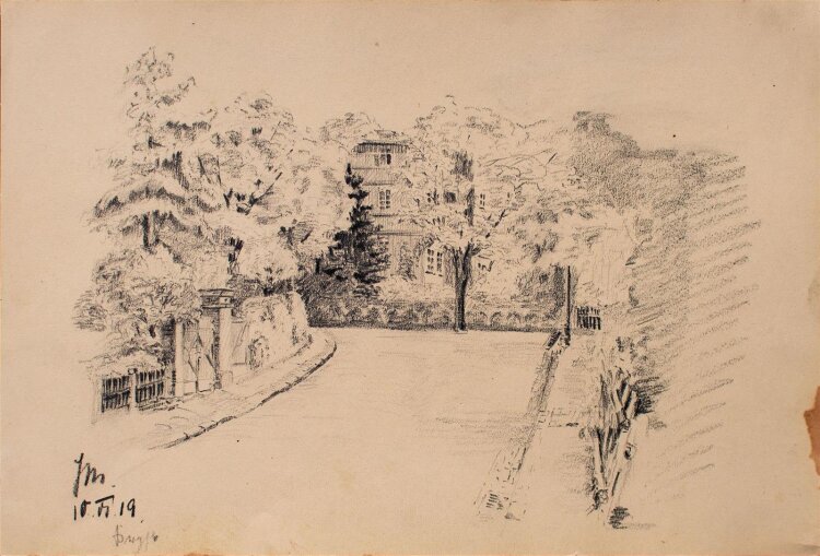 Unbekannt - Ortschaft/ Bergstr. - Bleistiftzeichnung - 1919